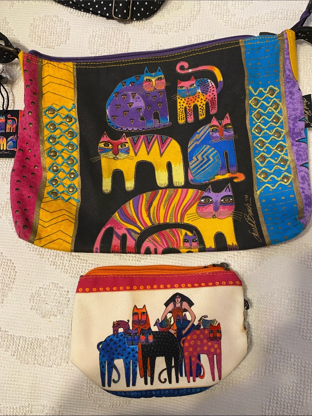 Laurel Burch bag with matching cosmetic bag, like new except small mark see pic.